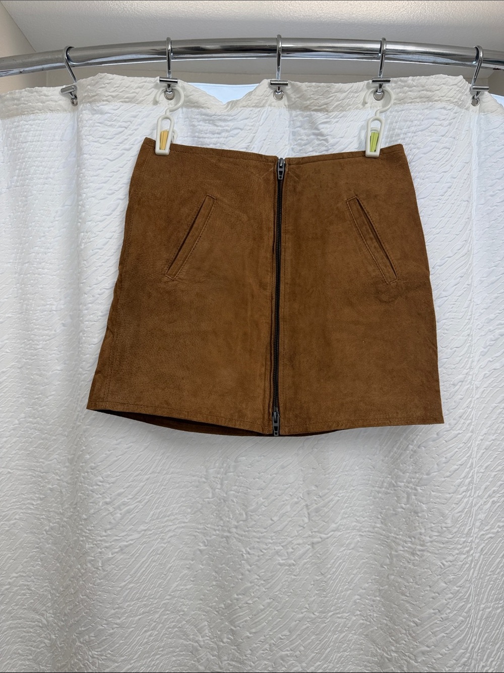 Blank NYC Brown Suede Front-Zip Mini Skirt